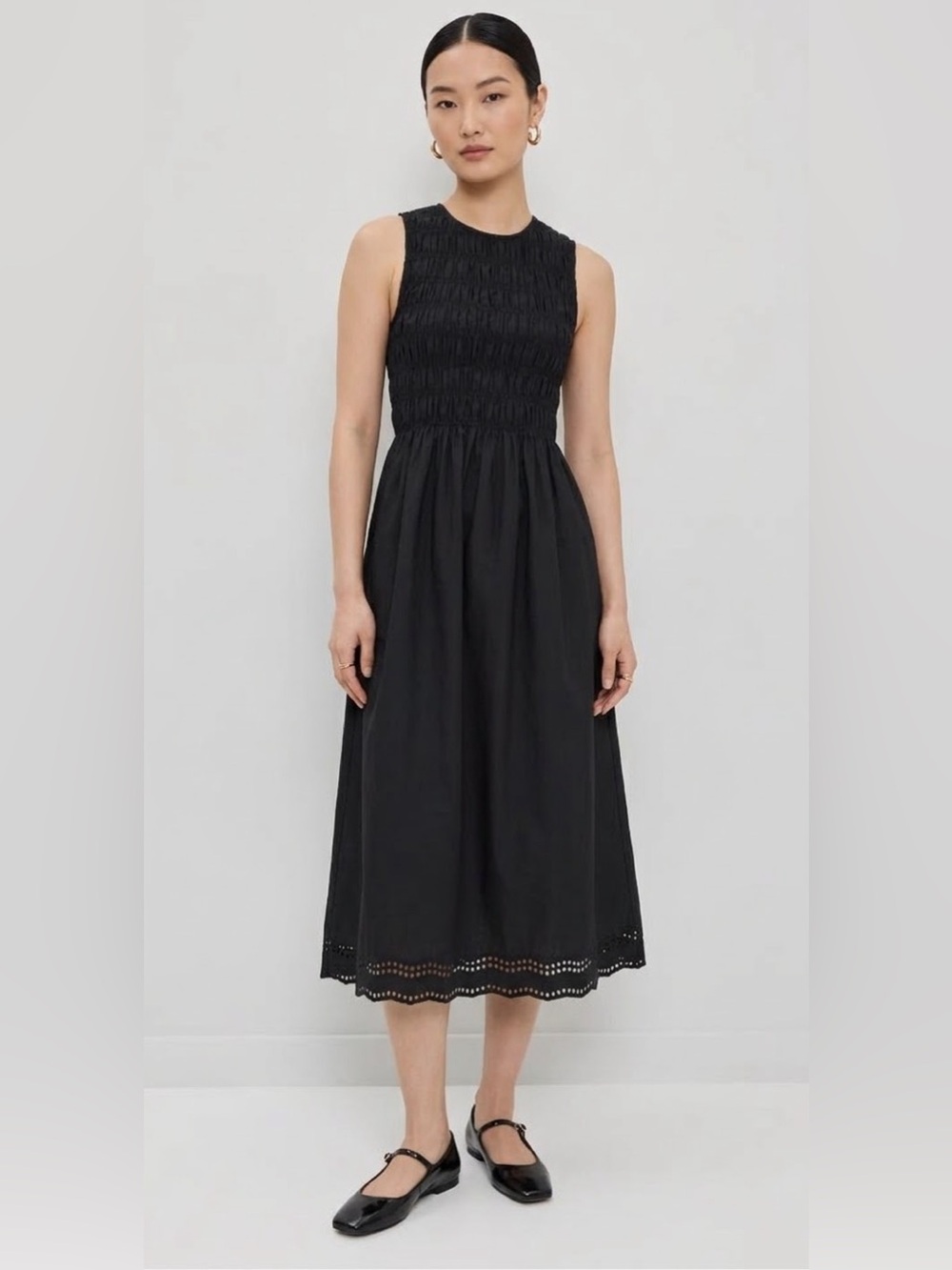 Madewell The Embroidered Melody Smocked Midi Dress Size M
